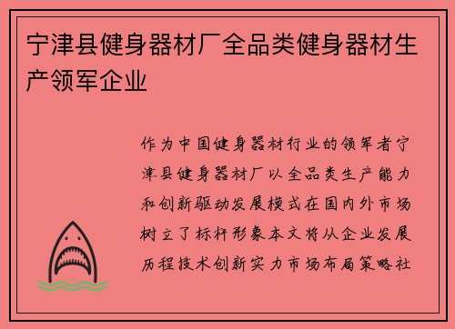 宁津县健身器材厂全品类健身器材生产领军企业