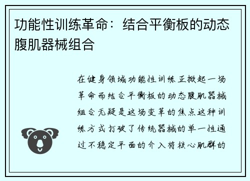 功能性训练革命：结合平衡板的动态腹肌器械组合