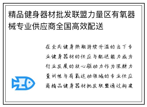 精品健身器材批发联盟力量区有氧器械专业供应商全国高效配送